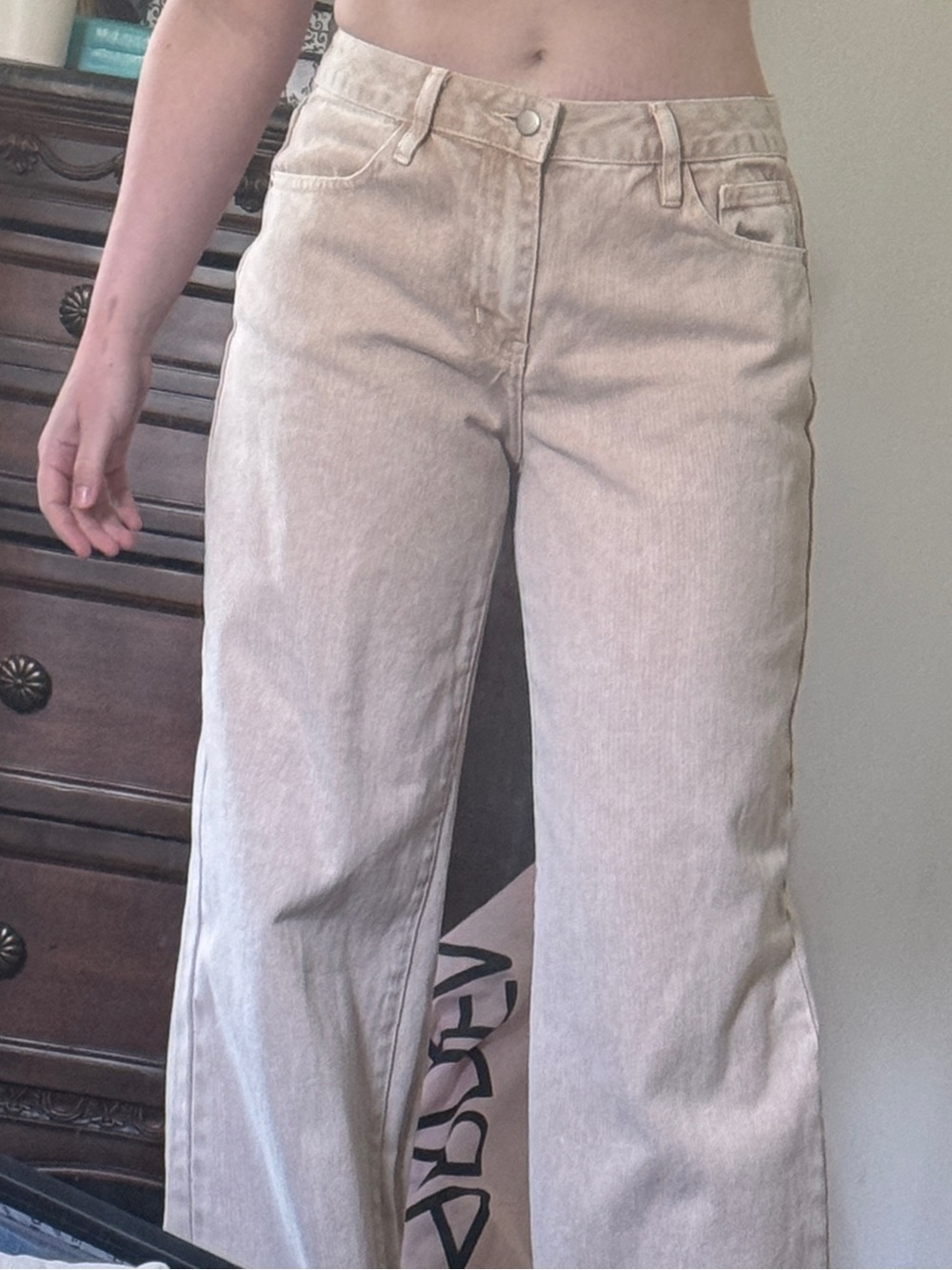 Windsor High-Rise Straight-Leg Jeans in Light Beige